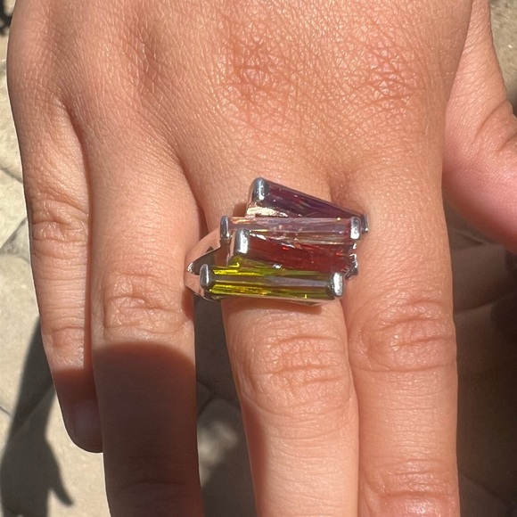 Genuine Gemstones Unique Creations Sterling Colored Bar Modernist .925 Ring - Picture 4 of 9